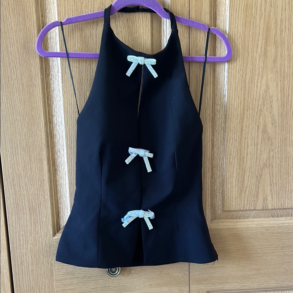 Black Halter Top with Silver Bows